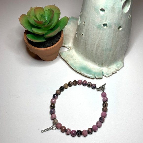 Handmade Rhodonite Beads & Crystal Bar - Picture 2 of 6